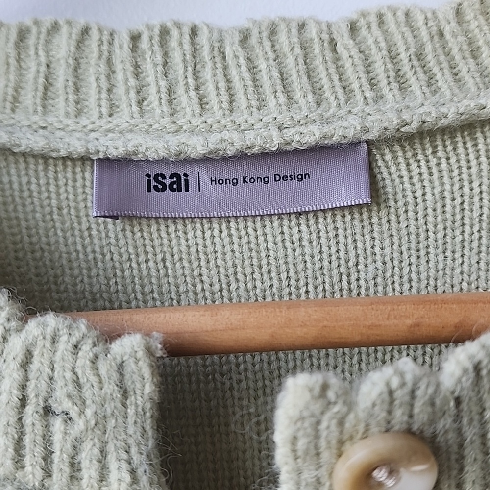 Soft Sage Green Flower Appliqué Cardigan Sweater - Picture 4 of 6